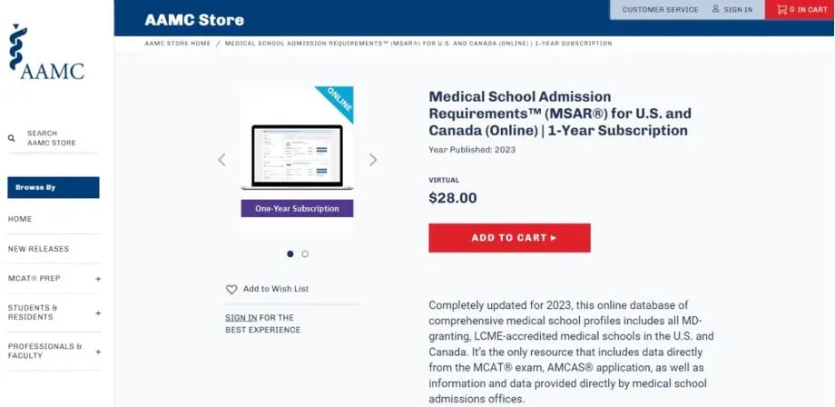 Screen Shot of AAMC Store