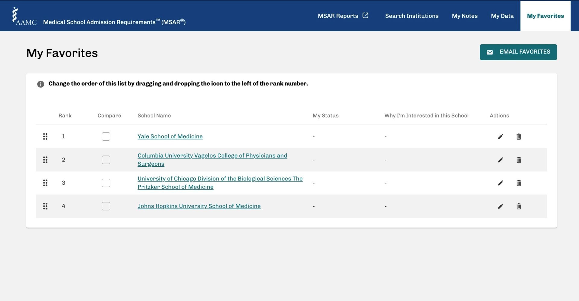 Screen Shots of schools to apply to.